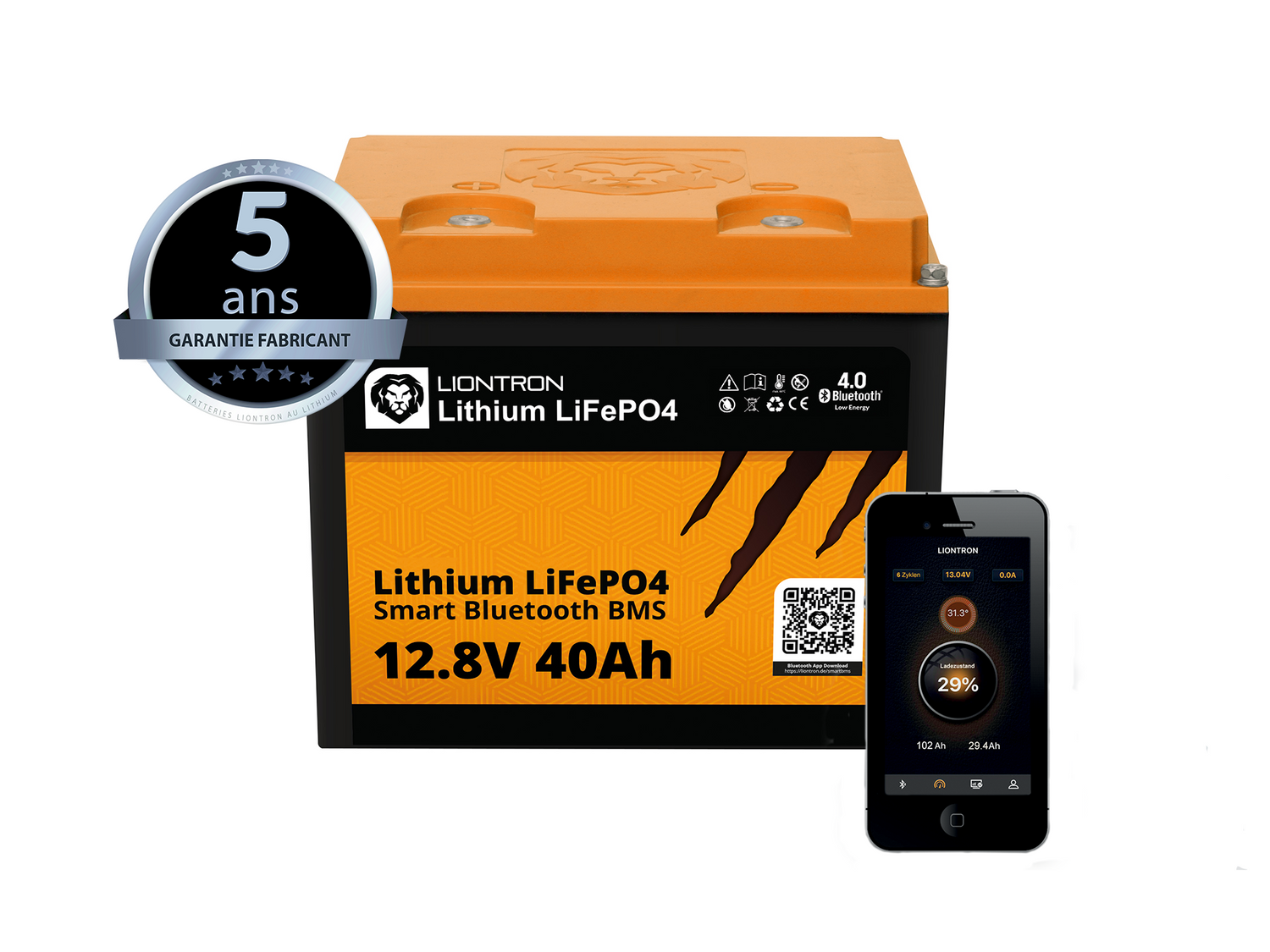 "Batterie 40Ah Lithium LiFePo4 avec Système de Gestion de Batterie et Bluetooth pour Voiture, Moto et Outils Électriques"