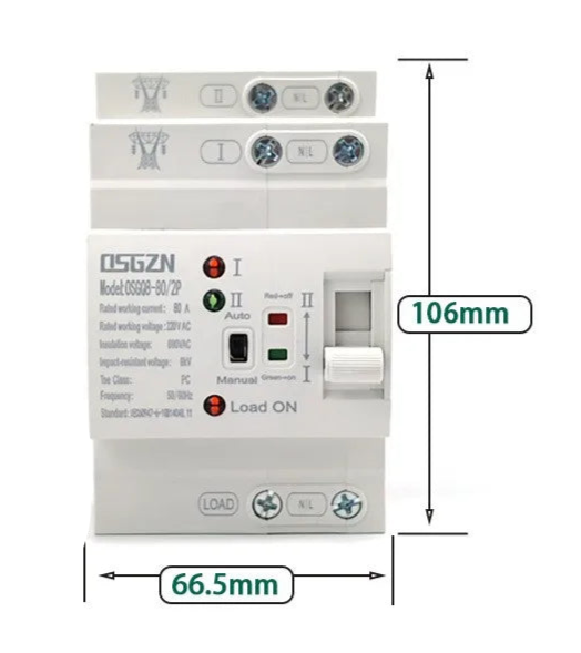 Commutateur de Transfert Automatique Basse Tension – 40A / 63A / 80A – Double Source 220V pour Réseau et Générateur