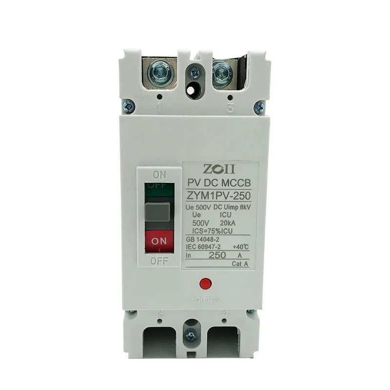 Disjoncteur Boîtier Moulé DC MCCB 500V – 63A à 250A 2P pour Batteries Solaires, Bornes de Recharge et Photovoltaïque