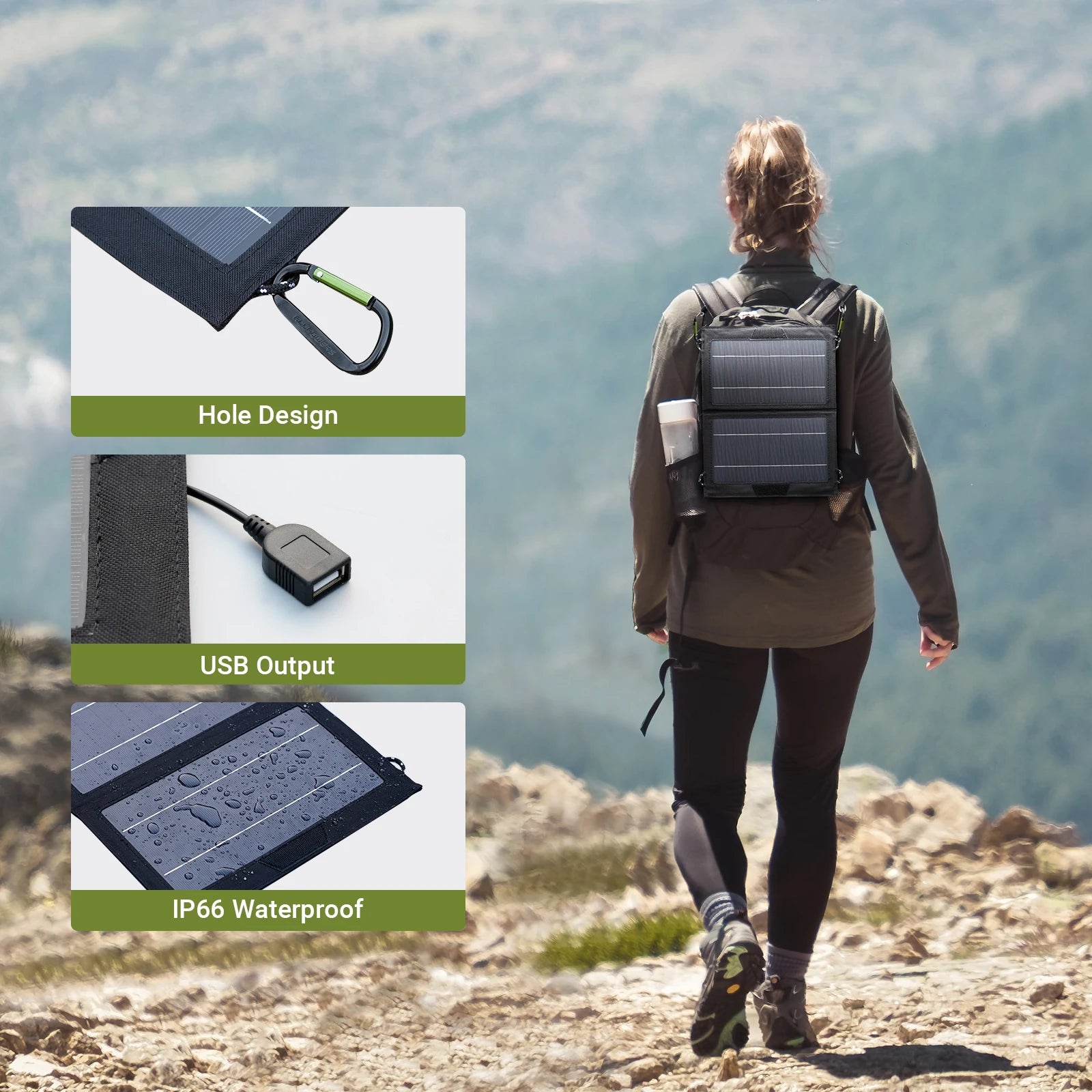 "Chargeur Solaire Portable 10W, Panneau Solaire Pliable Étanche, Sortie USB pour Randonnée, Camping, Sac à Dos, Téléphone, iPad"