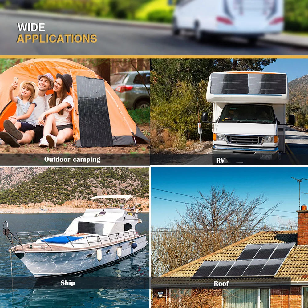 "Panneau Solaire Semi-Flexible 150W, 21.6V, Photovoltaïque, pour Maison, Bateau, Camping-Car, Balcon, Chargeur de Batterie 12v/24V, ETFE et PET"