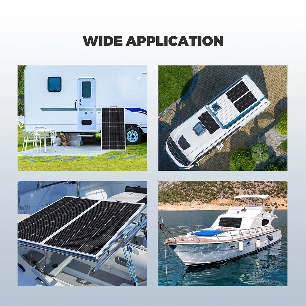 "Panneau Solaire Semi-Flexible 150W, 21.6V, Photovoltaïque, pour Maison, Bateau, Camping-Car, Balcon, Chargeur de Batterie 12v/24V, ETFE et PET"