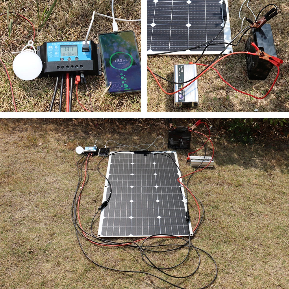 "Panneau Solaire Semi-Flexible 150W, 21.6V, Photovoltaïque, pour Maison, Bateau, Camping-Car, Balcon, Chargeur de Batterie 12v/24V, ETFE et PET"