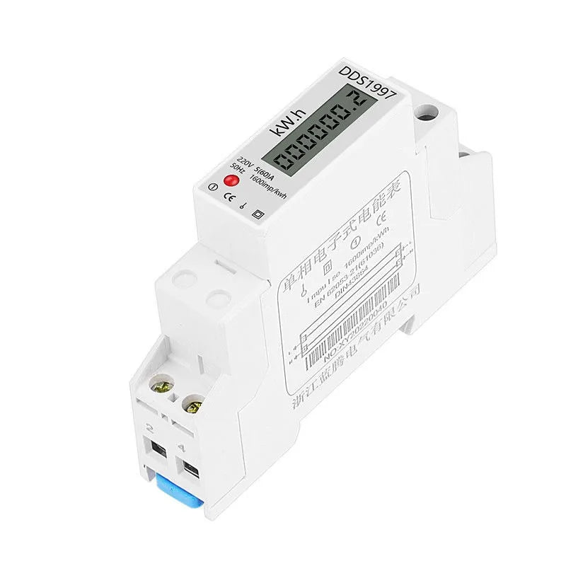 Compteur d’Énergie Monophasé Numérique LCD – kWh, Tension, Courant, Consommation Sur Rail DIN 35 mm