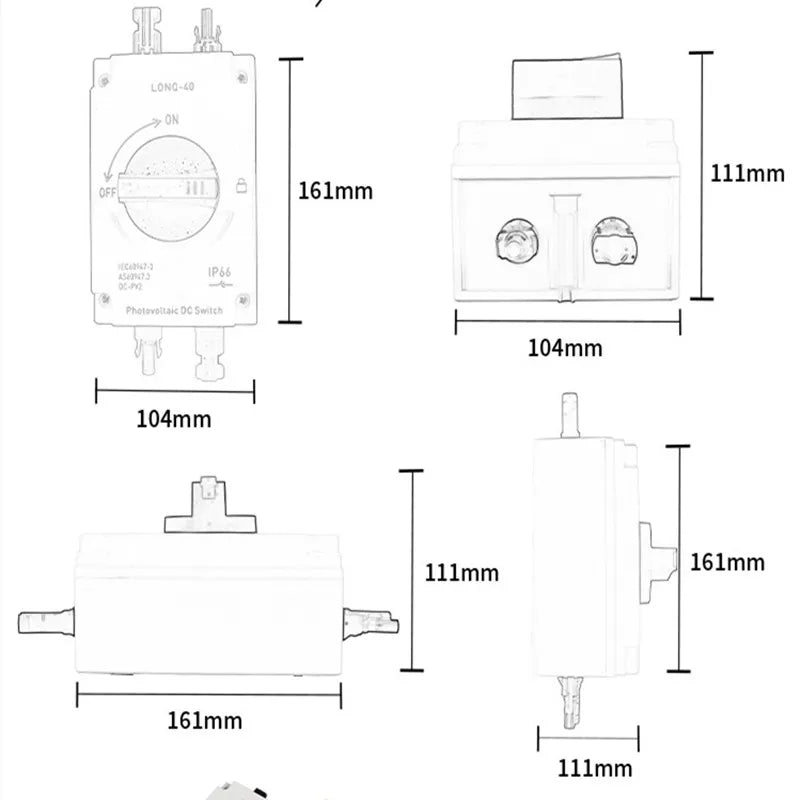 Interrupteur Isolateur DC 1500V 32A IP66 – Commutateur Rotatif Étanche 4P avec Verrouillage pour Installation Solaire