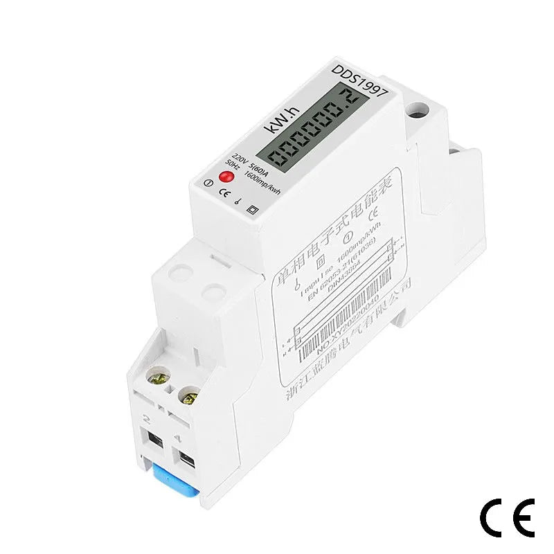 Compteur d’Énergie Monophasé Numérique LCD – kWh, Tension, Courant, Consommation Sur Rail DIN 35 mm