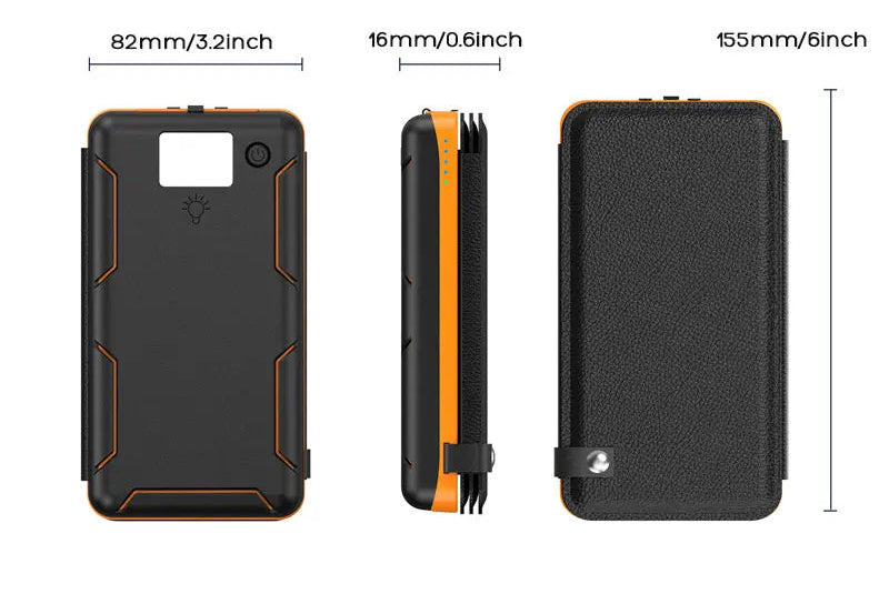 Banque d’Alimentation Solaire 20 000 mAh – USB‑C QC/PD, 4 Panneaux Solaires, LED Torch/Flashlight – Noire/Orange
