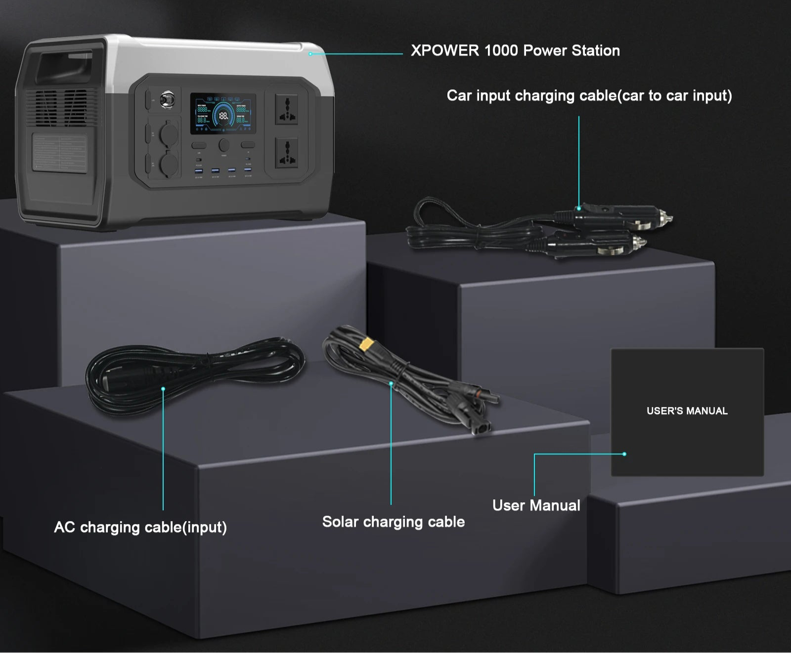 Générateur Solaire Portable, Station d'énergie LiFePO₄ XP1000 – 1024 Wh, 1600 W / 1800 W (220 V), UPS pour Camping, Maison, Extérieur