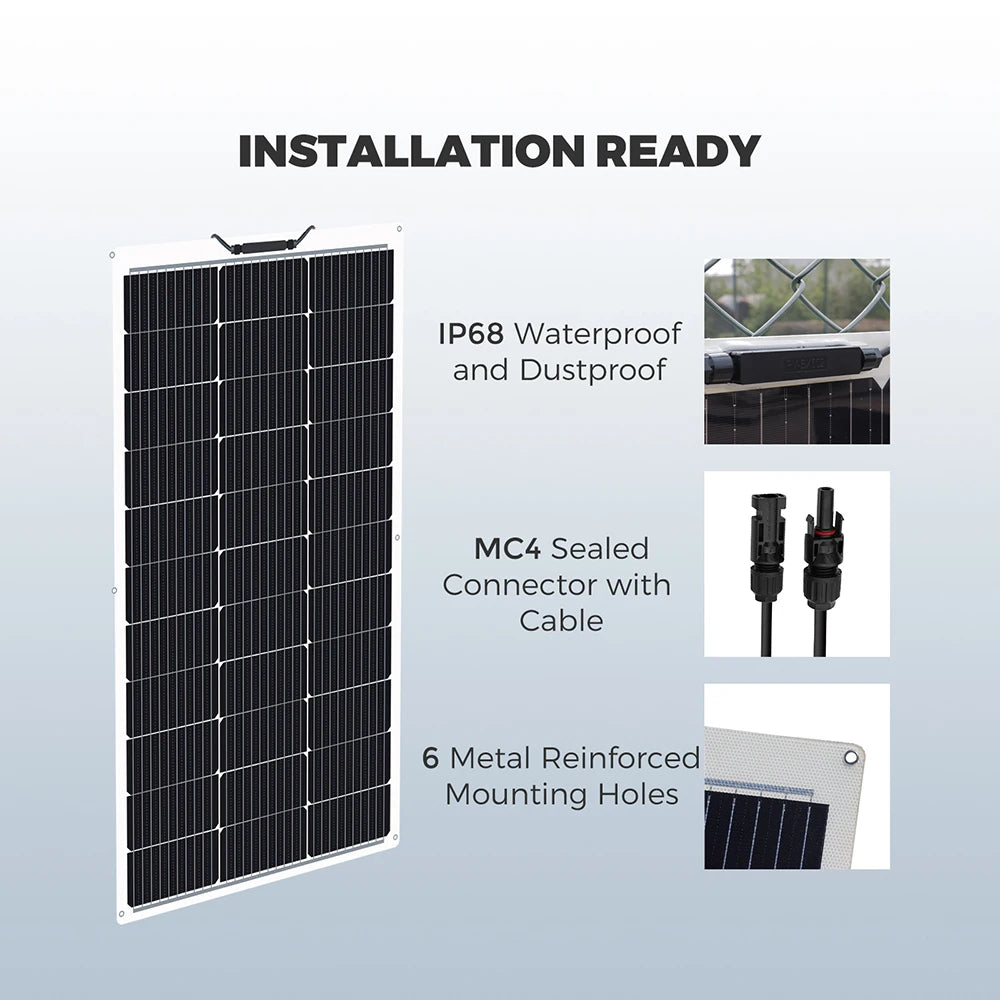 "Panneau Solaire Semi-Flexible 150W, 21.6V, Photovoltaïque, pour Maison, Bateau, Camping-Car, Balcon, Chargeur de Batterie 12v/24V, ETFE et PET"