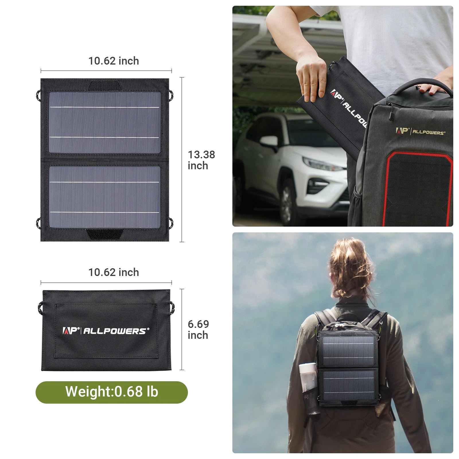 "Chargeur Solaire Portable 10W, Panneau Solaire Pliable Étanche, Sortie USB pour Randonnée, Camping, Sac à Dos, Téléphone, iPad"