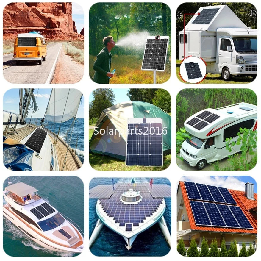 "Panneau Solaire Semi-Flexible 150W, 21.6V, Photovoltaïque, pour Maison, Bateau, Camping-Car, Balcon, Chargeur de Batterie 12v/24V, ETFE et PET"