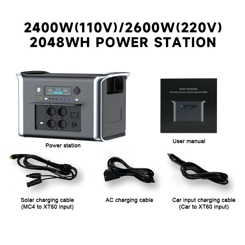 Générateur de Secours Portable 2400W Continu 3600W Pic - Station Électrique LiFePO₄ pour Voyage et Urgence