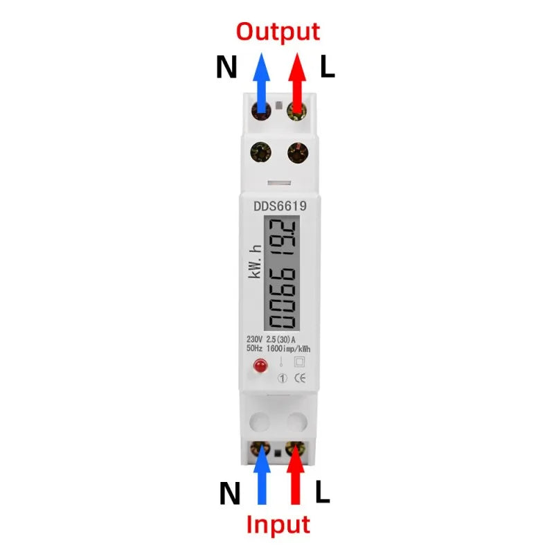 Compteur d’Énergie Monophasé Numérique LCD – kWh, Tension, Courant, Consommation Sur Rail DIN 35 mm