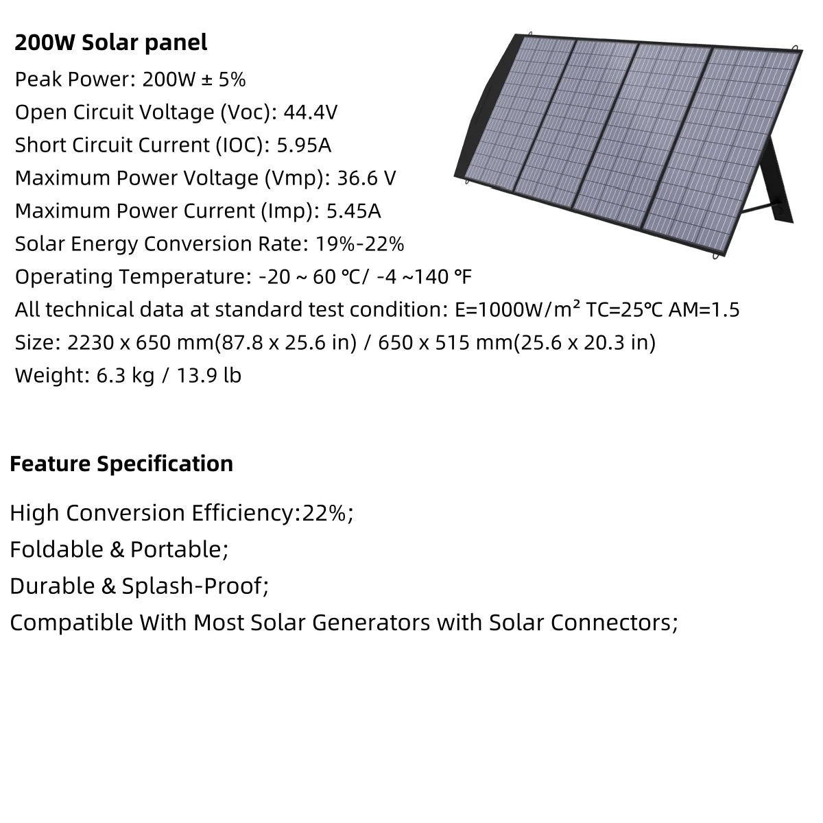 "Panneau Solaire Pliable 400W/200W/140W/100W/60W, Panneau Solaire Portatif pour Générateur de Centrale Électrique"