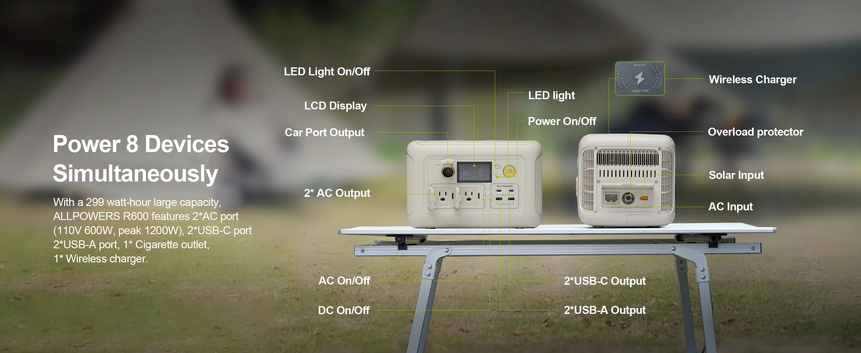 "Centrale électrique portable 600W 299Wh - Batterie LiFePO4 - Idéale pour camping, RV et usage domestique en plein air"