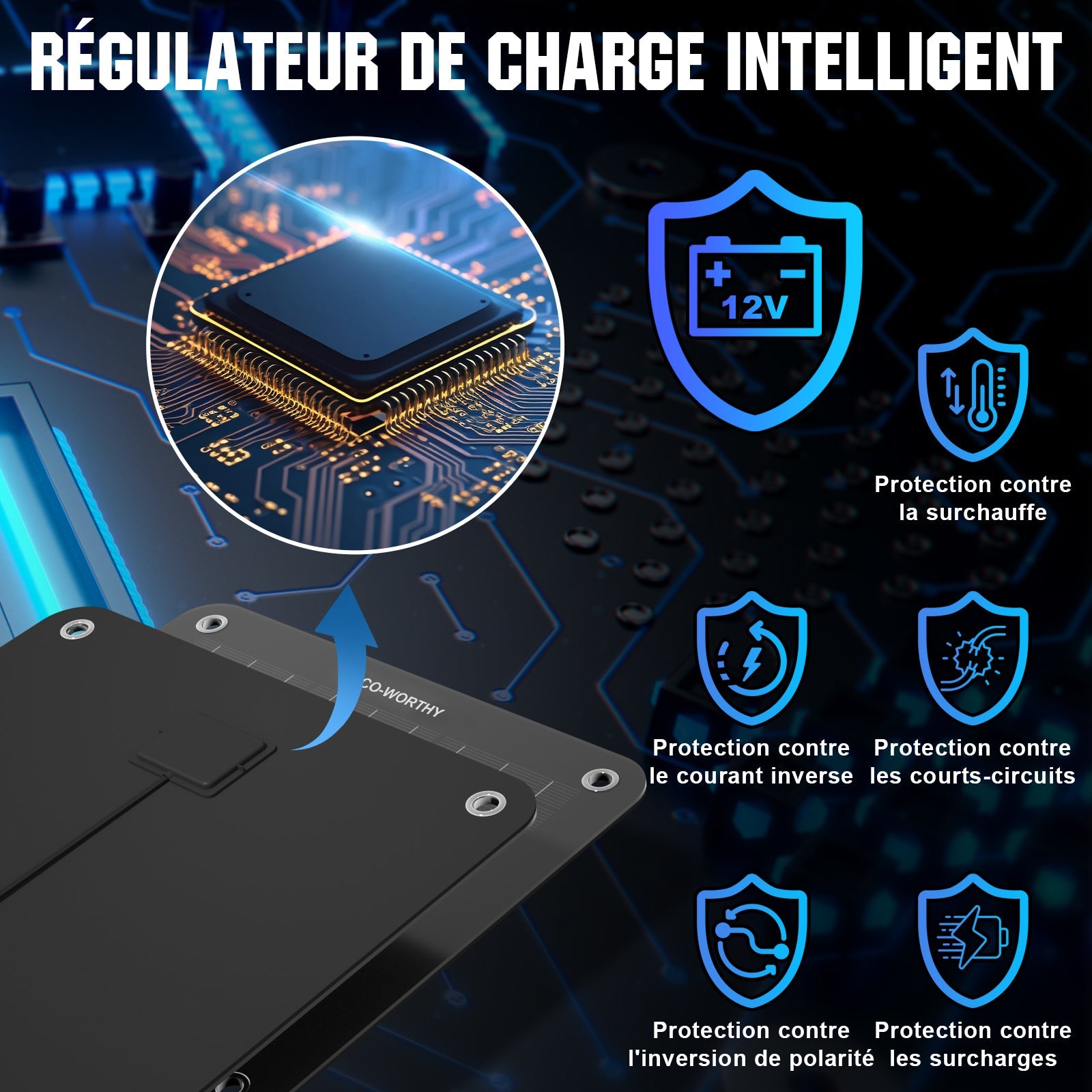Chargeur Solaire Portable - 5W 10W - Pour Batteries de Voiture et Bateau - 12V