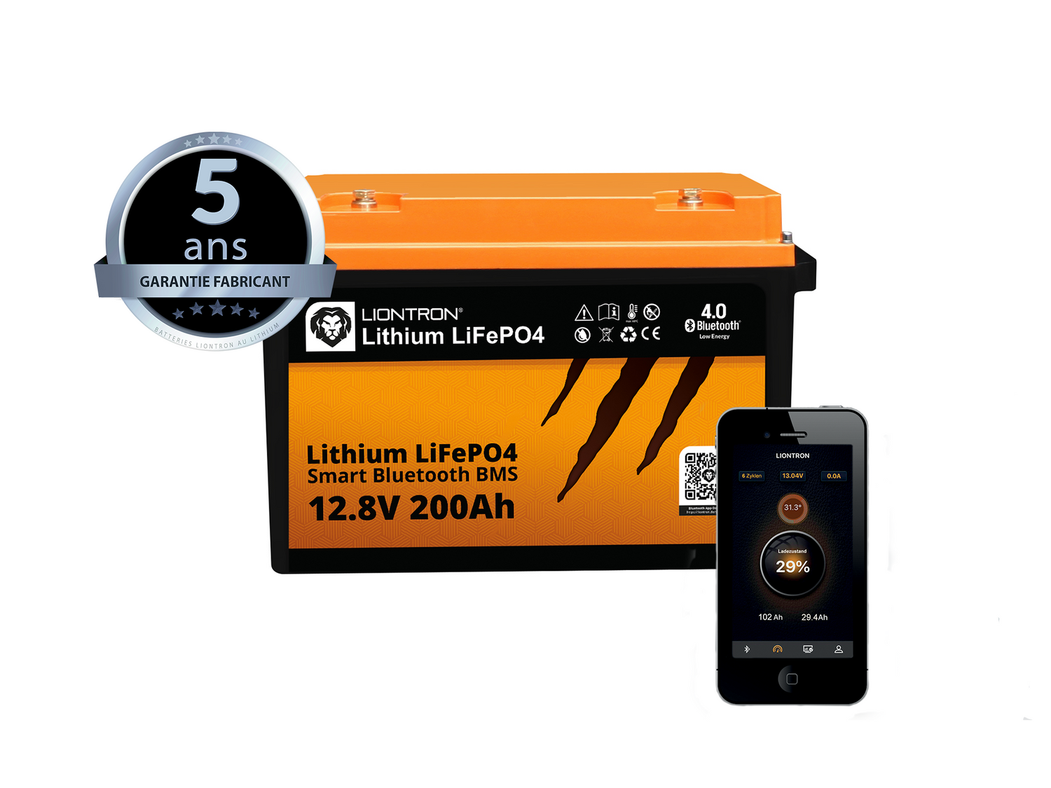 "Batterie Lithium LiFePo4 200Ah avec Gestionnaire de Batterie Intégré et Bluetooth pour Camping-Car, Bateau, Solaire - Longue Durée et Haute Performance"