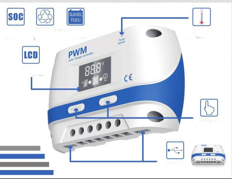 Contrôleur Solaire Automatique 10A – 12V / 24V avec Identification Automatique