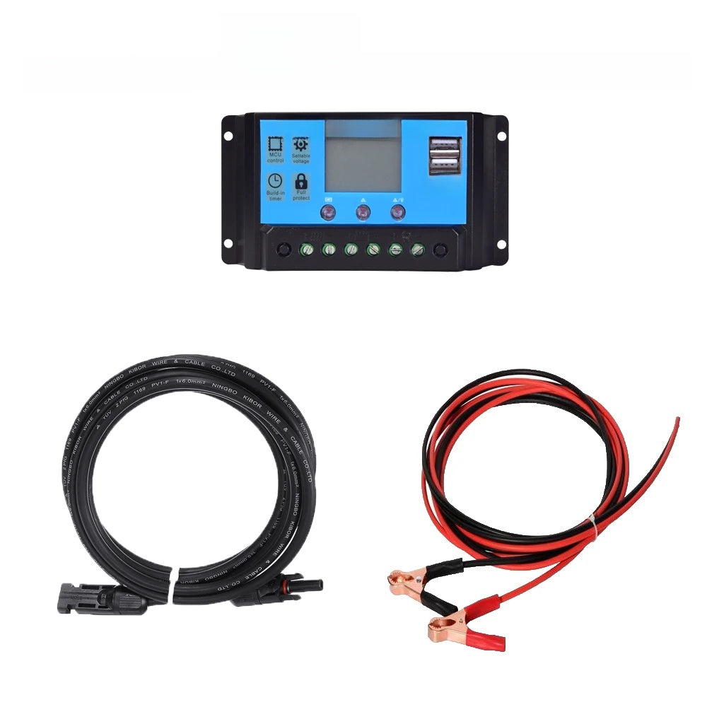 Kit Accessoires Solaires avec Contrôleur 10A/20A/30A/40A – Pour Batterie Plomb ou Lithium 12V/24V + Câble à Pinces