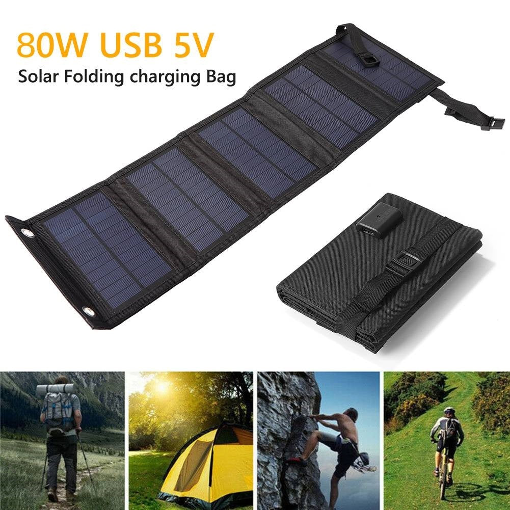 Panneau Solaire Pliable Portable 80W – Chargeur USB Étanche pour Voyage et Extérieur