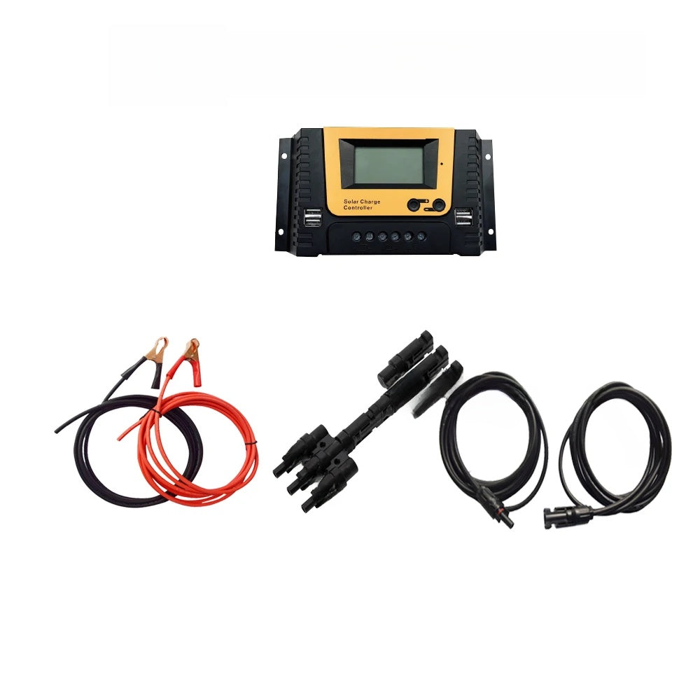 Kit Accessoires Solaires avec Contrôleur 10A/20A/30A/40A – Pour Batterie Plomb ou Lithium 12V/24V + Câble à Pinces