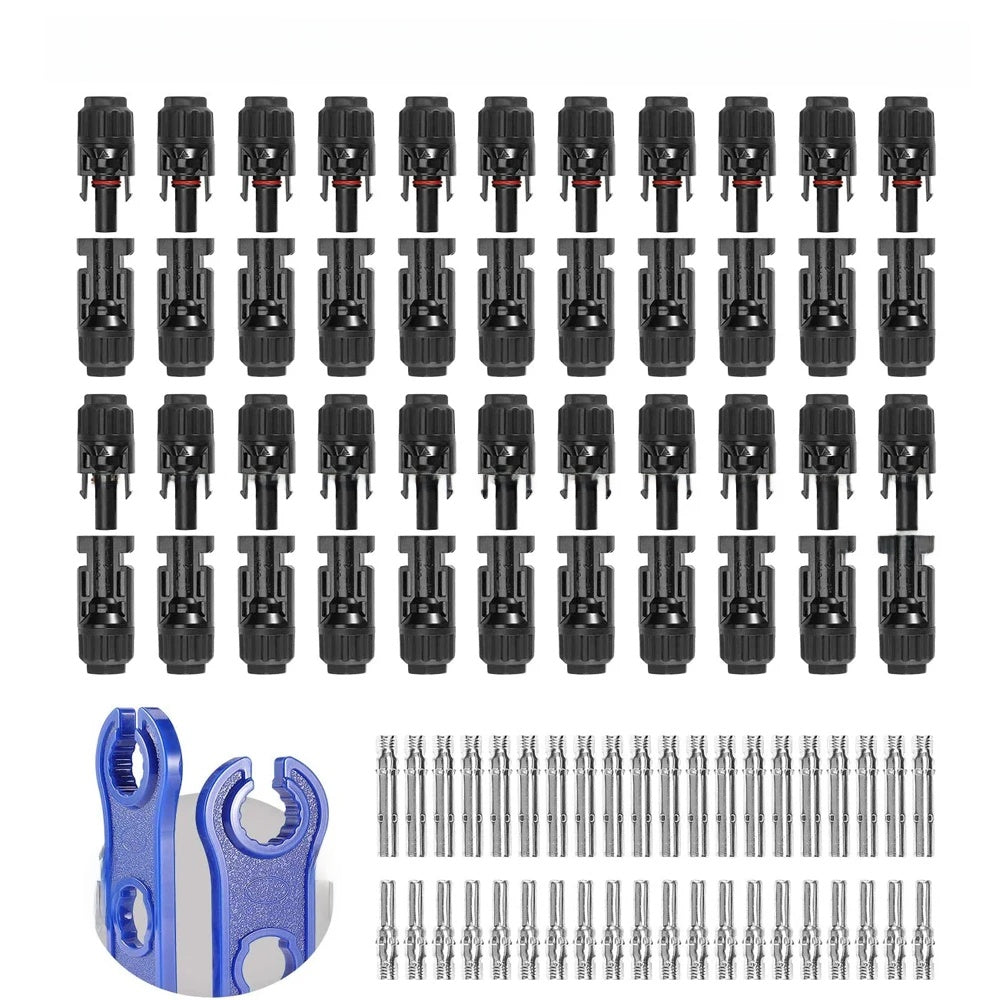 Kit de 44 Connecteurs Solaires MC4 IP67 – 22 Paires Mâle/Femelle avec Clés de Serrage, Étanche, 1000V DC