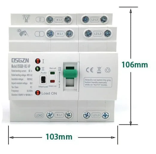 Commutateur de Transfert Automatique Basse Tension – 40A / 63A / 80A – Double Source 220V pour Réseau et Générateur