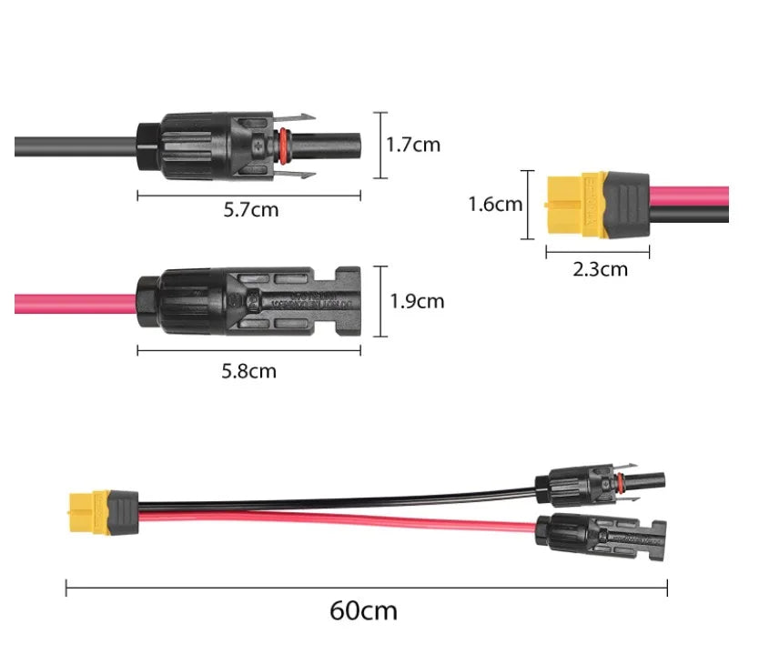 Câble Adaptateur Solaire XT60 Femelle – 12AWG, 60CM/100CM/200CM pour Panneaux Solaires et Batteries LiPo