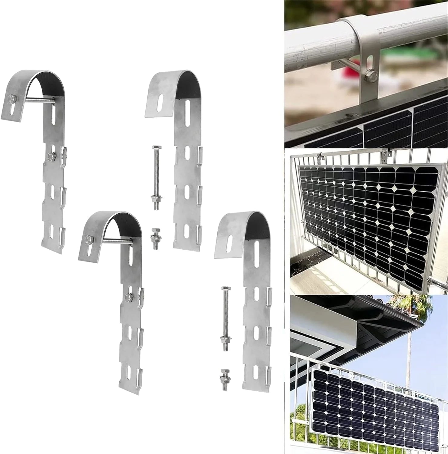 Crochets de Fixation Panneaux Solaires pour Balcon – 2 ou 4 Pièces en Acier Inoxydable Réglables pour Rambarde