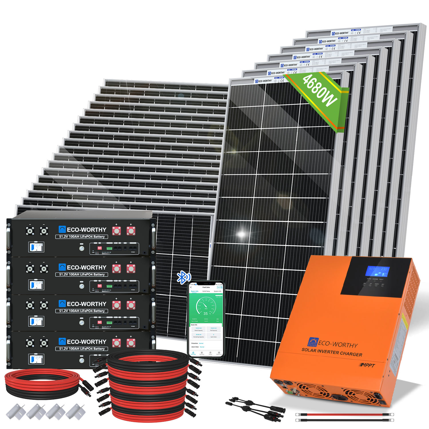 Kit Solaire ECO-WORTHY - 4680W - 24 Panneaux bifaciaux - 48V