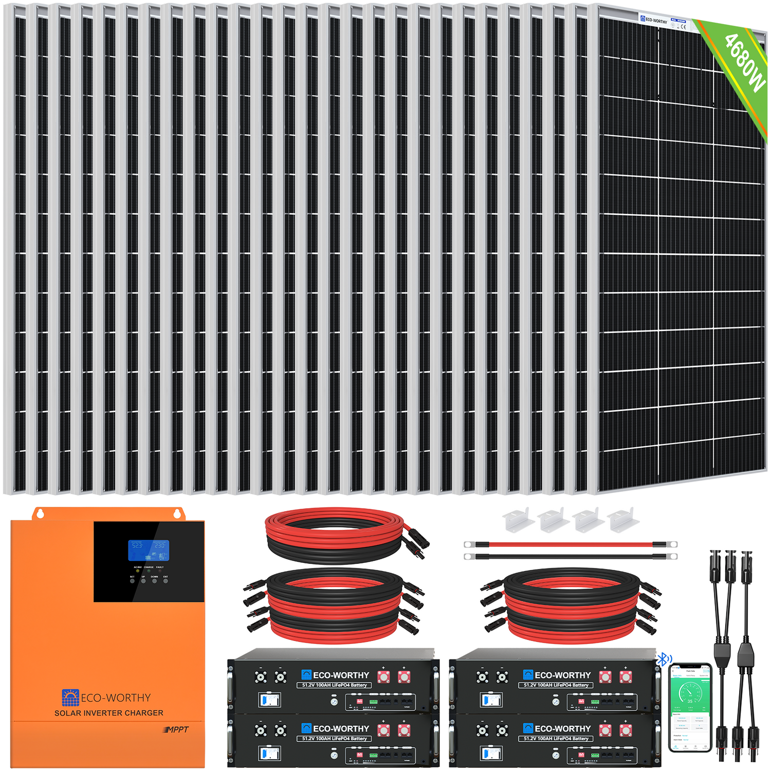 Kit Solaire ECO-WORTHY - 4680W - 24 Panneaux bifaciaux - 48V