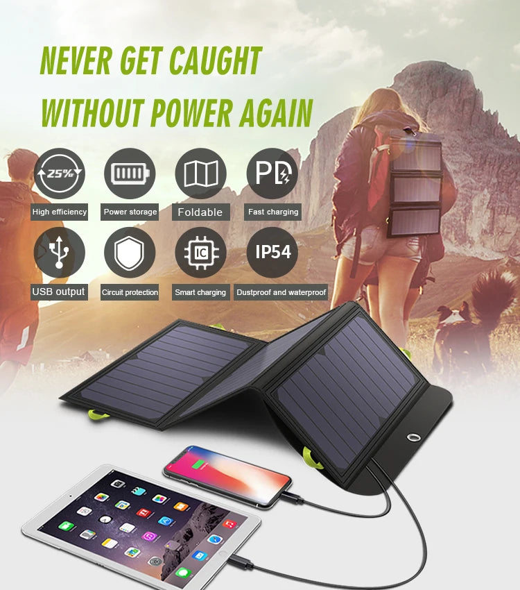 "Chargeur de téléphone solaire 5V 18V, Panneau solaire pliable et flexible haute efficacité 21W, Idéal pour le voyage"