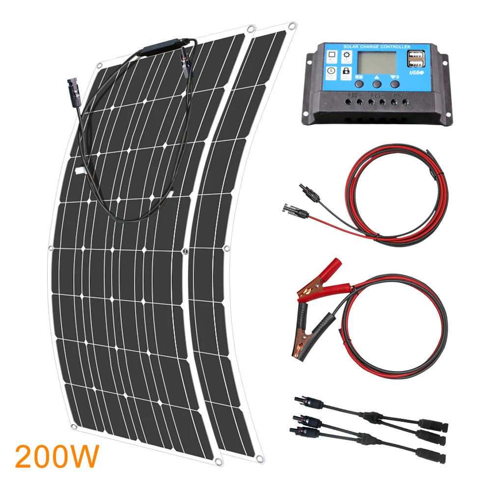 Panneau Solaire Flexible 12V – 100W à 600W – Étanche et Monocristallin – Idéal pour Camping-Car, Bateau, Toiture Courbe