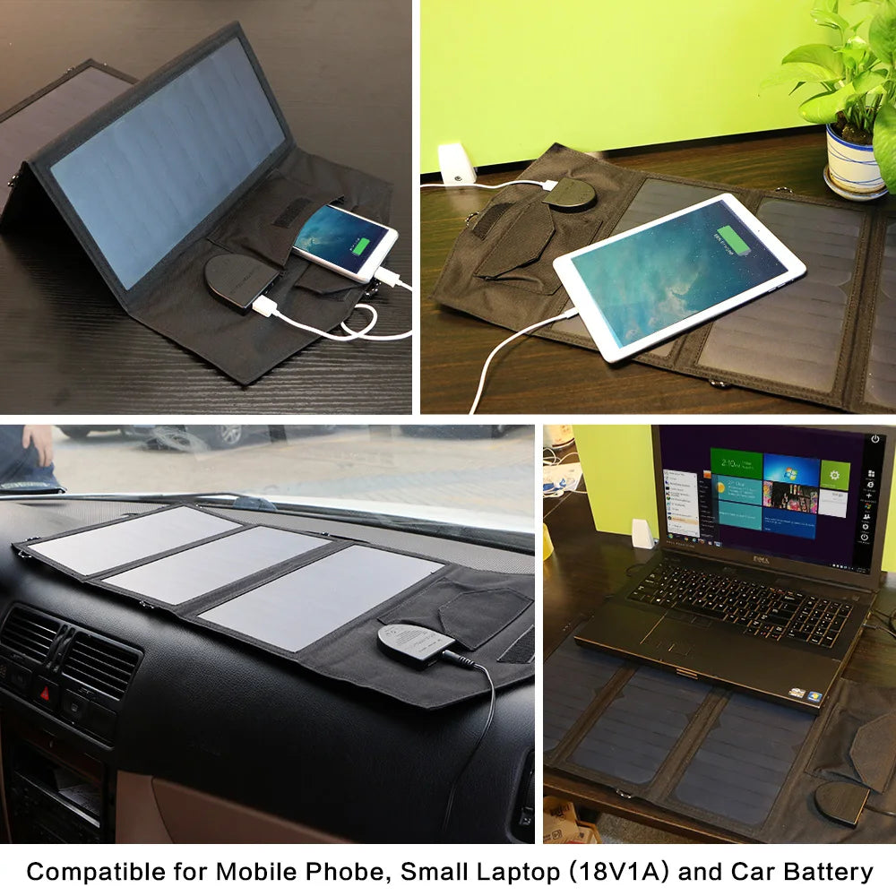 "Chargeur de téléphone solaire 5V 18V, Panneau solaire pliable et flexible haute efficacité 21W, Idéal pour le voyage"