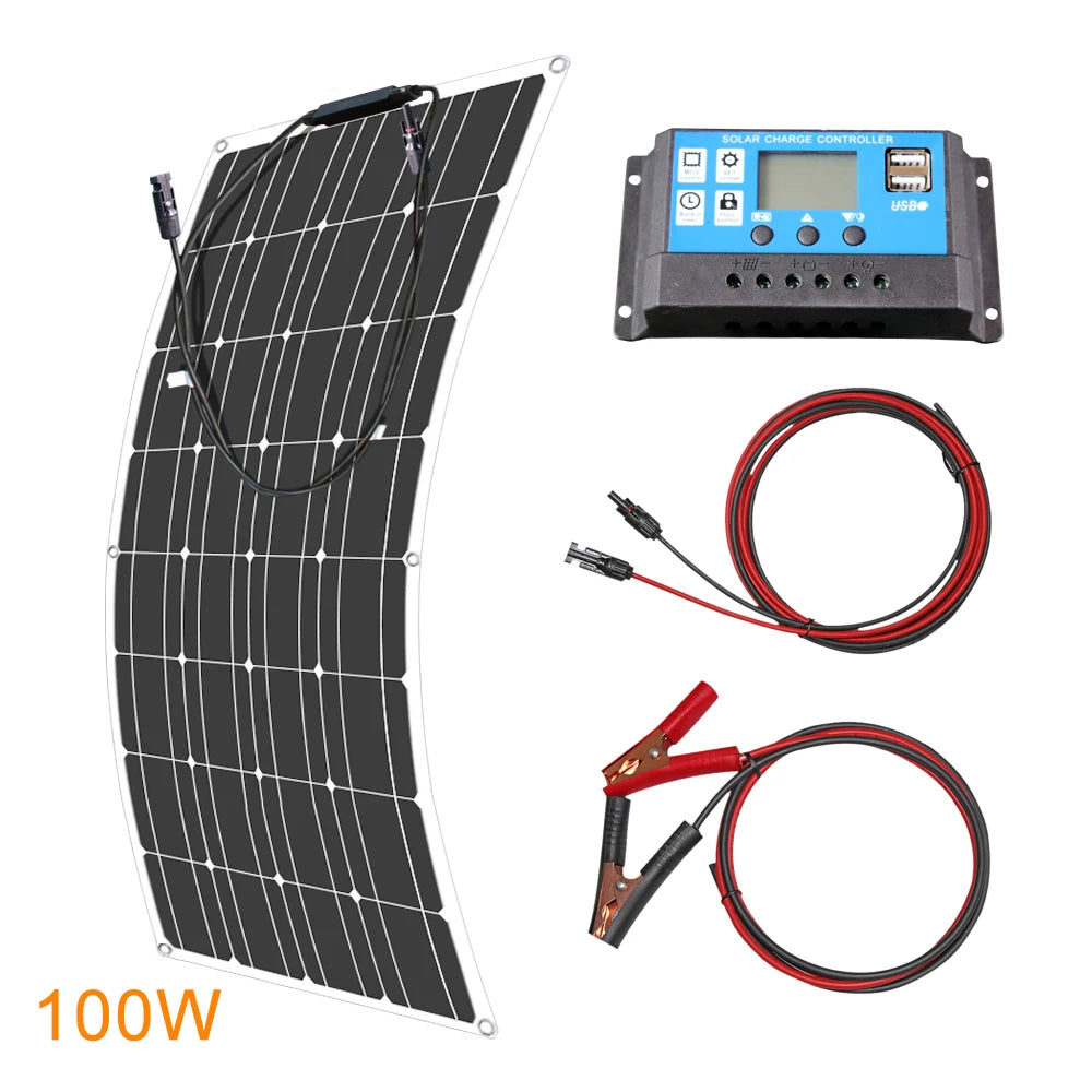 Panneau Solaire Flexible 12V – 100W à 600W – Étanche et Monocristallin – Idéal pour Camping-Car, Bateau, Toiture Courbe