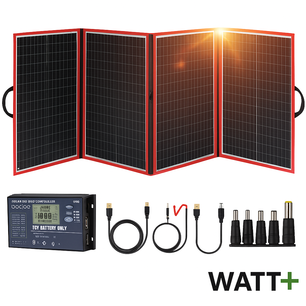 Panneau Solaire Portable Pliable 18V 100W/160W/200W/300W avec Contrôleur 12V – Idéal pour Camping et Batterie