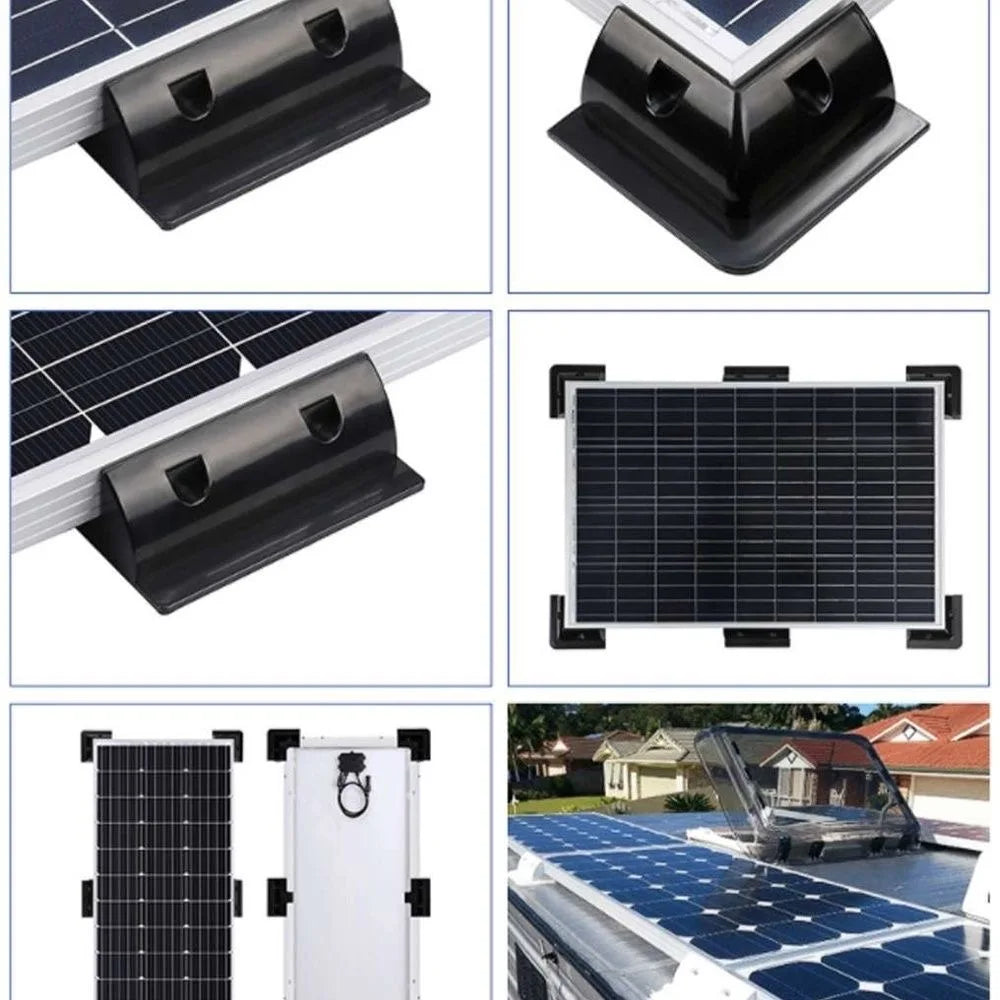 Kit de Fixation Panneau Solaire Sans Perçage – Coins, Supports Latéraux et Boîtier de Jonction pour Toit de Camping-Car, Bateau ou Yacht