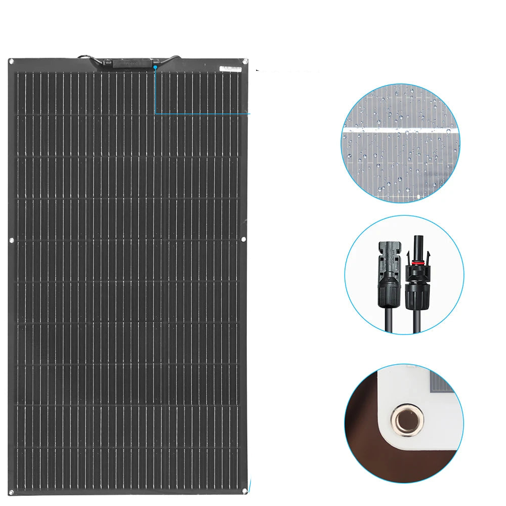 Panneau Solaire Flexible Monocristallin 100W à 1000W – Plaque Photovoltaïque pour Camping, Batterie 12V
