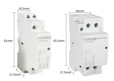 Contacteur Modulaire DIN Rail 2P–4P AC – 16 A à 63 A / 12 V – 230 V – 1 NO & 1 NC ou 2 NO & 2 NC