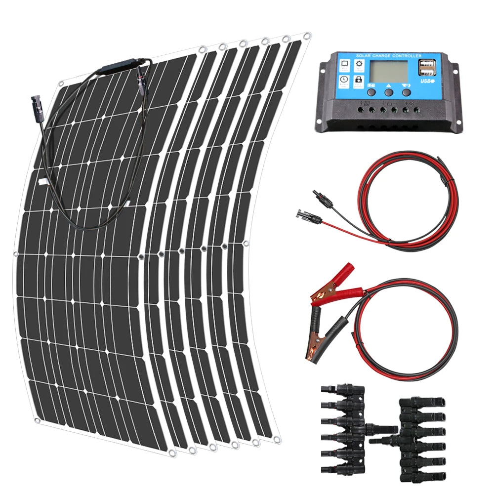 Panneau Solaire Flexible 12V – 100W à 600W – Étanche et Monocristallin – Idéal pour Camping-Car, Bateau, Toiture Courbe