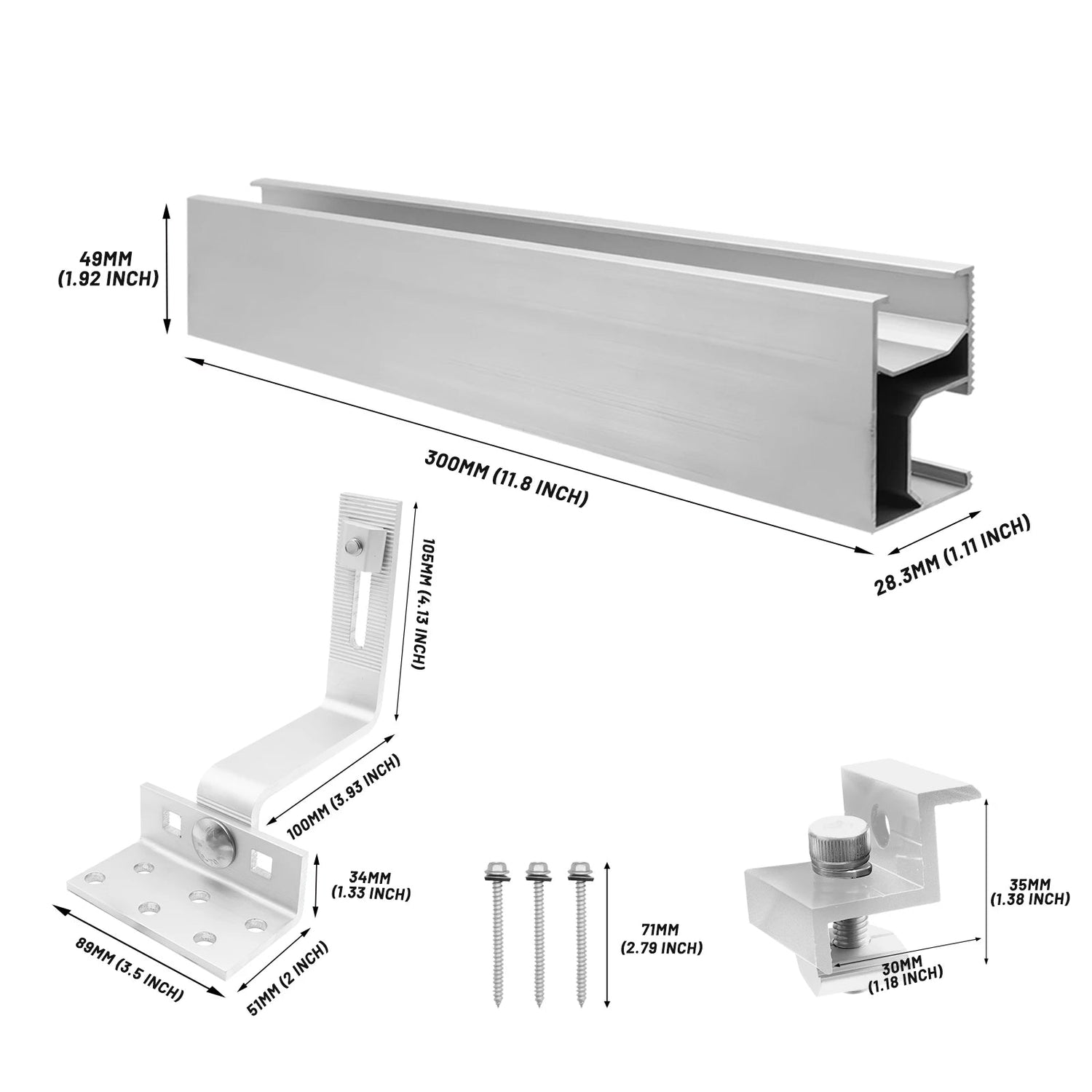 Kit de Fixation pour Panneaux Solaires – Support Toiture Tuile Vitrée – Rail & Crochet Universel en Aluminium