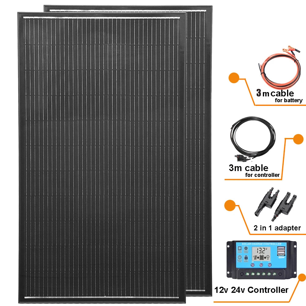 "Kit de Panneau Solaire 200w-400w 18v pour Camping, Chargeur de Batterie et Générateur Photovoltaïque, Équipement d'Energie Renouvelable"