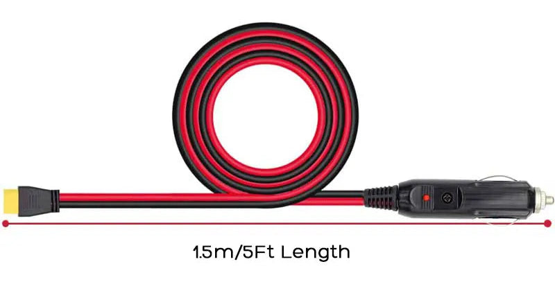 Câble Allume‑Cigare 12AWG 1,5 m – Adaptateur 12V/24V vers XT60 pour Générateurs Solaires (EcoFlow, ALLPOWERS, Bluetti, Anker)