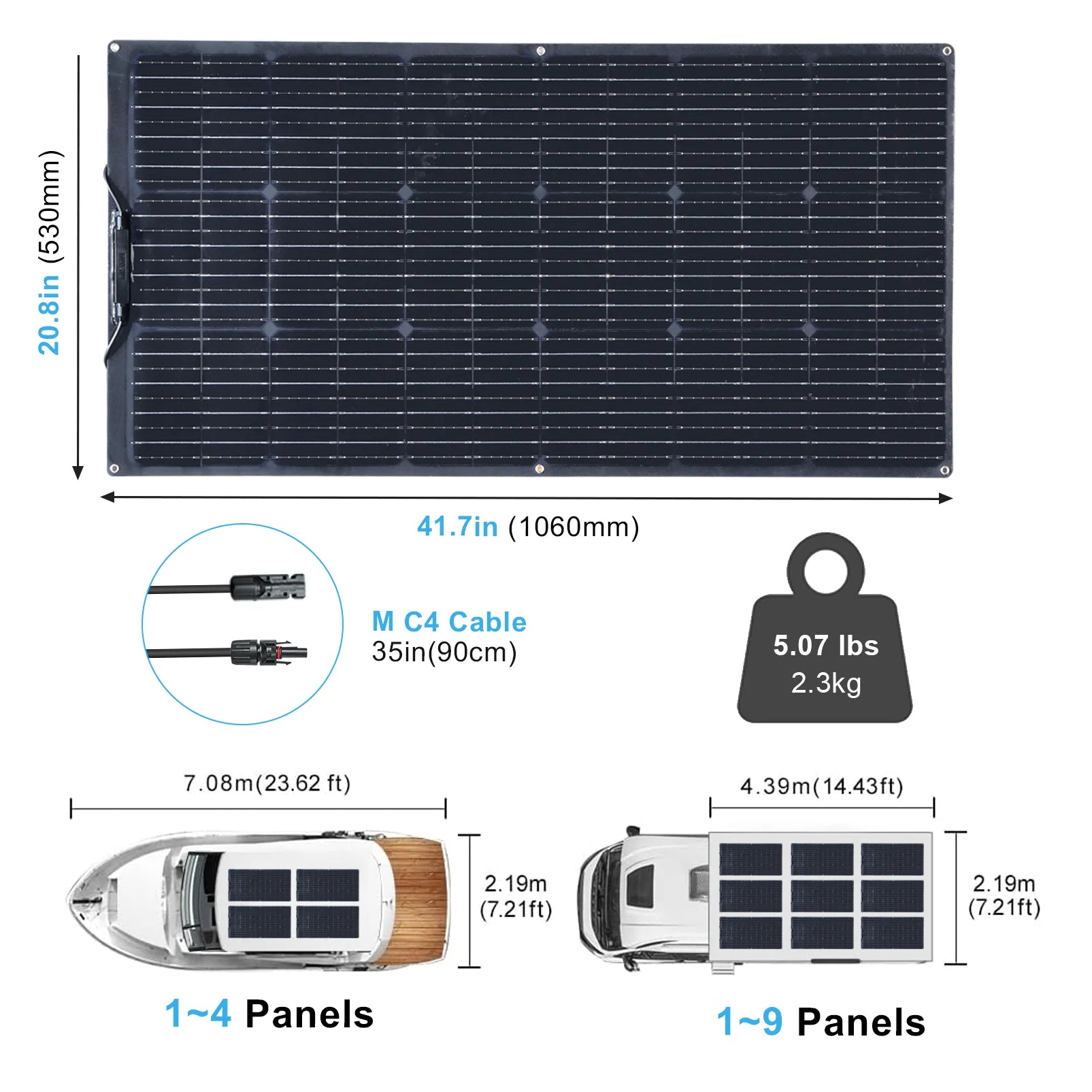"Kit Panneaux Solaires 12V 100W 200W Flexibles avec Contrôleur Complet, Chargeur pour Batterie 12V 24V 19.8V, Idéal pour Voiture, Bateau, Maison et Montres"