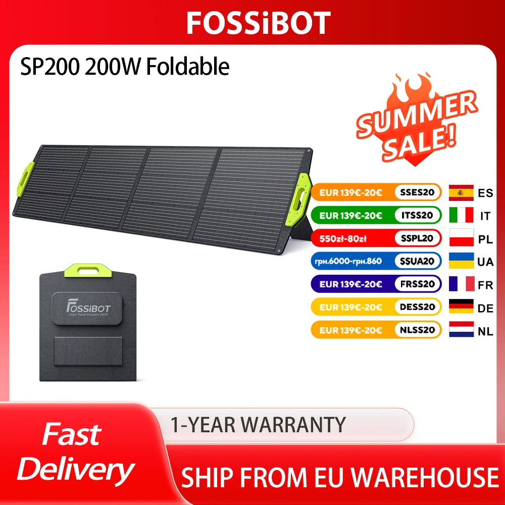 "Panneau Solaire Pliable 200W Haute Efficacité 23,4% avec Béquilles Réglables, ETFE pour Maison, Camping, Camping-Car"