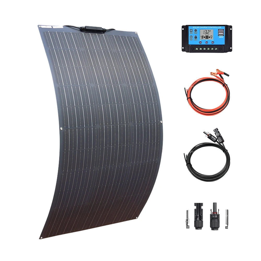 Kit Panneau Solaire Flexible Monocristallin 100W à 400W – 18V pour Batterie 12V/24V Camping, Van, Bateau