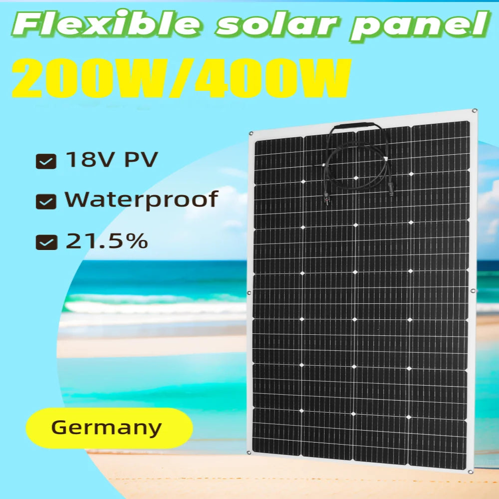 "Kit Panneaux Solaires Flexibles 800W 400W 200W, Cellule Monocristalline 12V, Système de Charge de Batterie pour Camping, RV, Bateau et Voiture, Énergie Solaire Renouvelable"