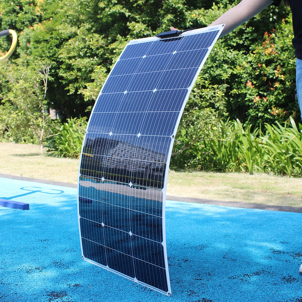 Panneau Solaire Flexible 12V – 100W à 600W – Étanche et Monocristallin – Idéal pour Camping-Car, Bateau, Toiture Courbe