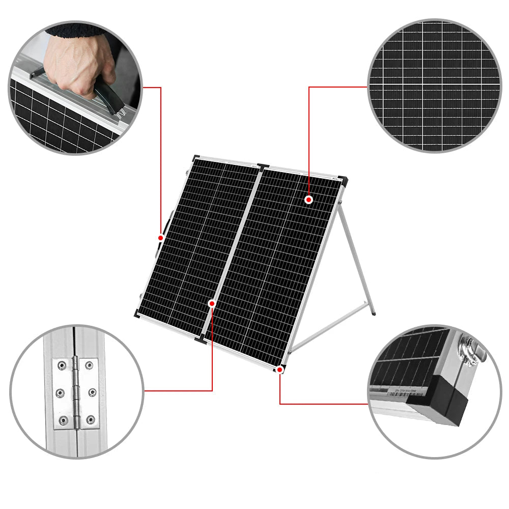 Panneau Solaire Pliable Rigide 160W – 18V – Avec Contrôleur 12V 10A – Cellules Monocristallines Haute Qualité