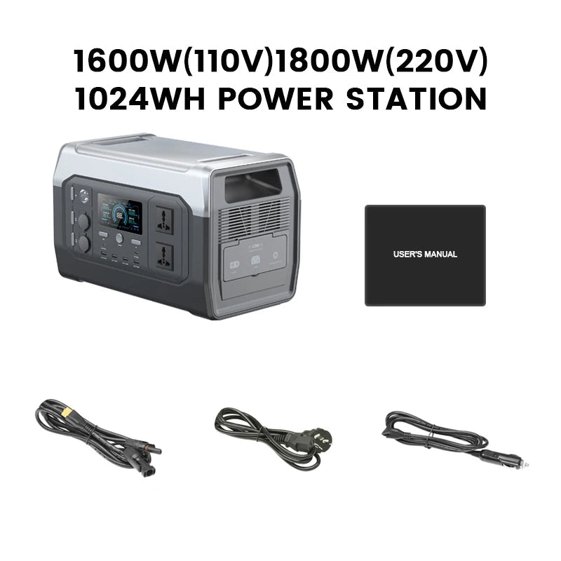Générateur Solaire Portable, Station d'énergie LiFePO₄ XP1000 – 1024 Wh, 1600 W / 1800 W (220 V), UPS pour Camping, Maison, Extérieur